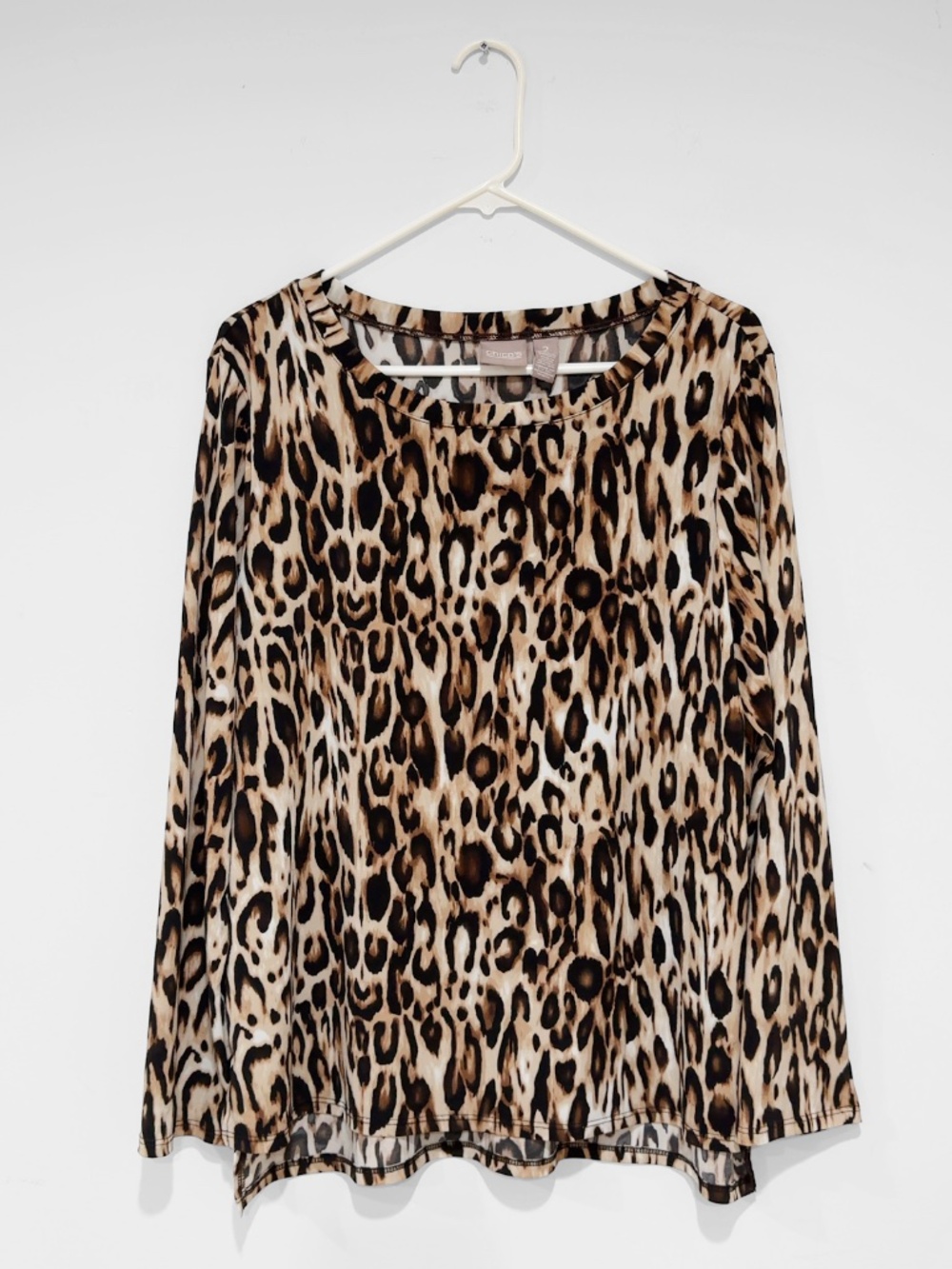 Chico's Women's Long-sleeve Leopard Print Blouse Size 2 - Large - Picture 2 of 4